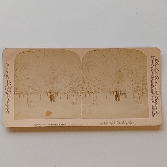 ANTIQUE STEREOGRAPH CARD A Lovers' Walk, Niagara Falls, U.S.A - Picture 1 of 5